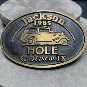 Jackson Hole 1985 Rendezvous Retro Solid Brass Belt Buckle Dynabuckle USA Made